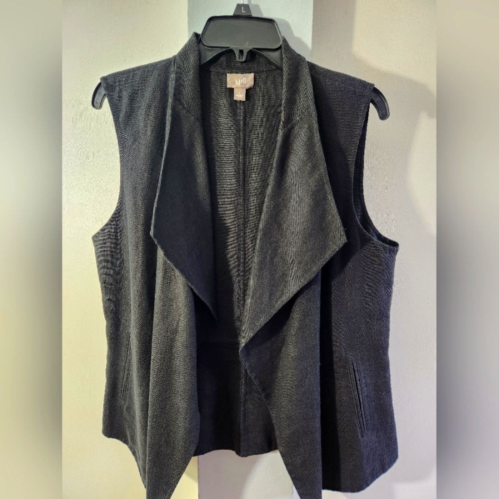 J. Jill Large Black 100% Linen Vest with Pockets